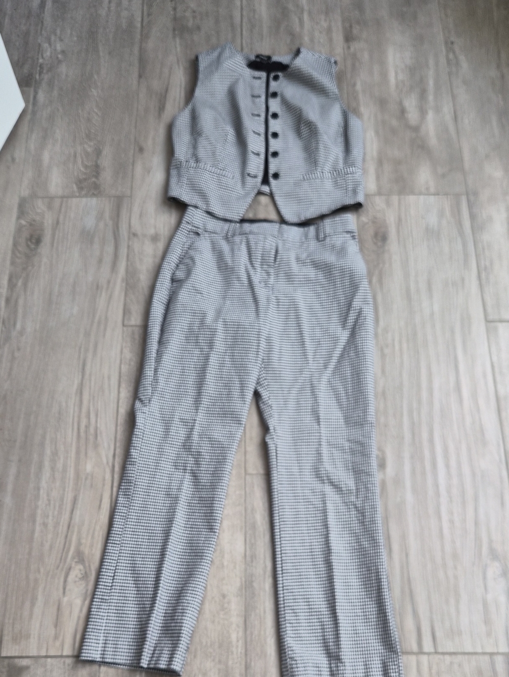 Express Tailored Gingham Editor Pants and Vest Set - Gray